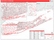 Nassau-Suffolk Wall Map Red Line Style